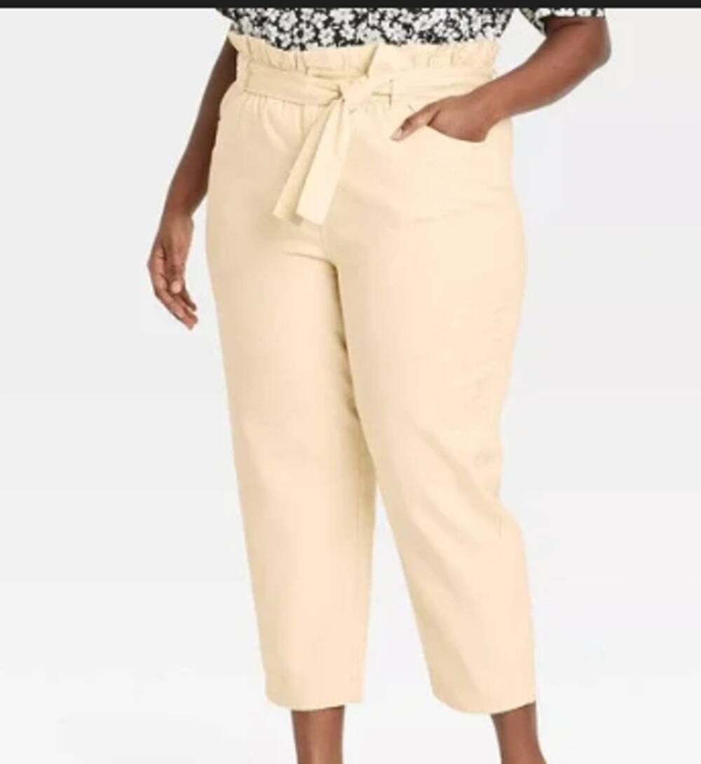 Who What Wear Linen Blend Pants Womens 1X High Rise Paperbag Waist Wide Leg